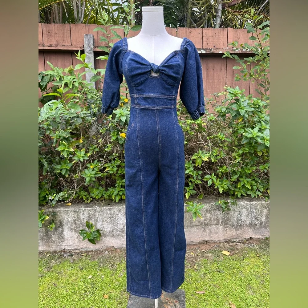 FARM Rio Denim Jumpsuit - Picture 1 of 12